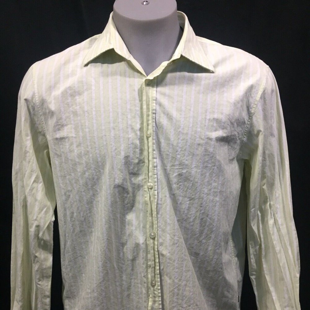 hugo boss button down shirt Lime Green Stripe Xl Reg Fit Cotton Mens Long Sleeve